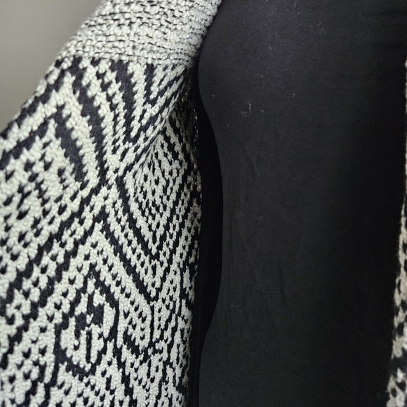 J. Jill Sweater Fringe Trim Cardigan Cotton Wool Black Western Chunky Boho Small - Picture 8 of 12